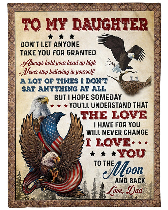 Personalized Blanket To My Daughter From Dad Never Change Vintage Eagle Print USA Flag Design Custom Name