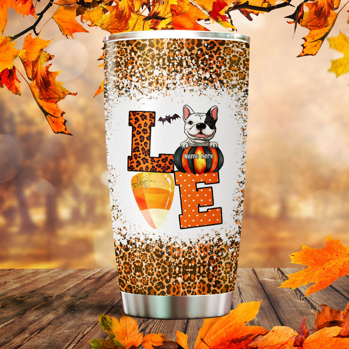 Personalized Tumbler For Dog Lover Fall Funny Leopard Pumpkins Printed Custom Name Travel Cup Gifts For Thanksgiving