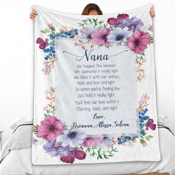 Personalized Nana Blanket For Mothers Day Rustic Floral Printed Blanket Custom Nickname & Grandkids Name