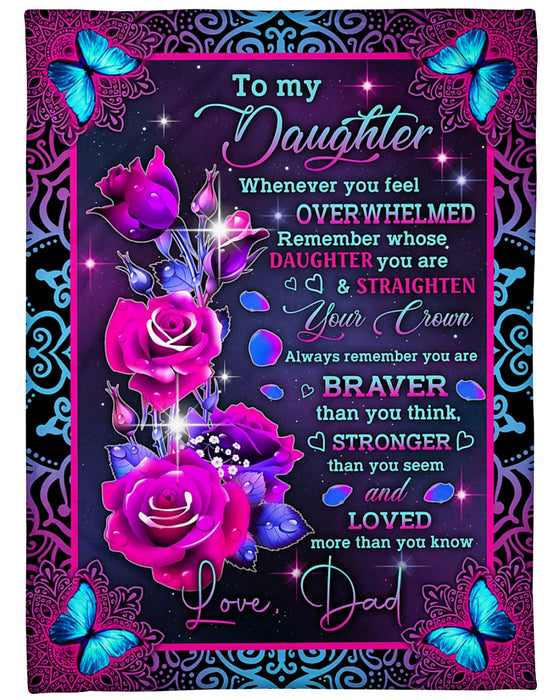 Personalized Blanket To My Daughter From Dad Stronger Butterfly & Rose Printed Star Night Design Custom Name