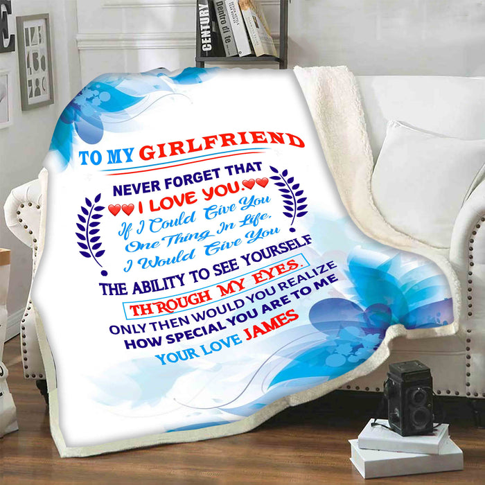 Personalized To My Girlfriend From Boyfriend Fleece Sherpa Blanket How Special You Are To Me Blue Flower Printed