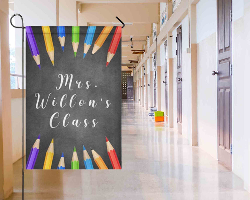 Personalized Back To School Flag Gifts For Teacher Color Crayons Blackboard Theme Custom Name Welcome Flag