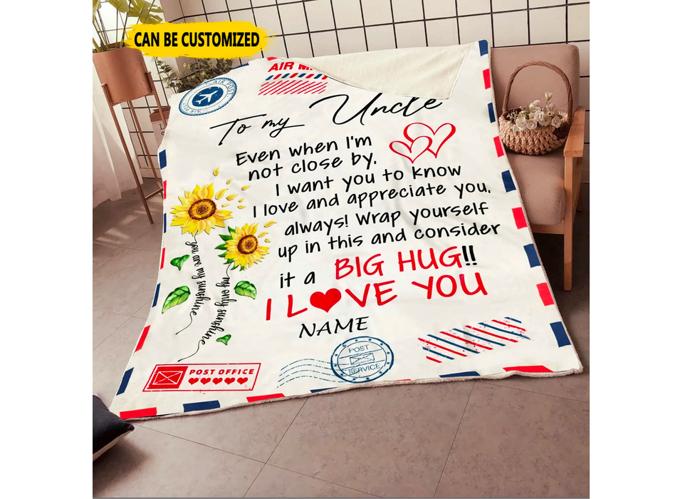 Personalized Blanket For Uncle From Niece Nephew Love Airmail Letter Sunflowers Heart Custom Names Gifts For Christmas