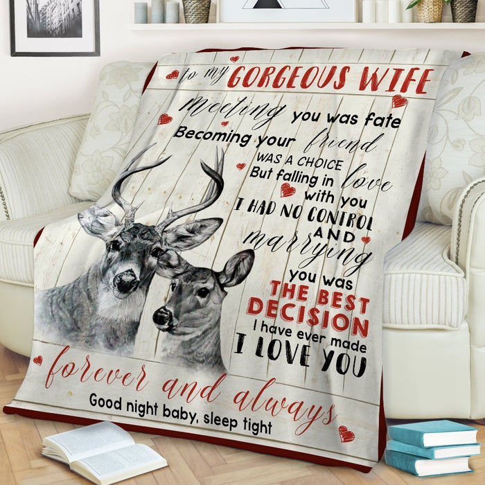 Personalized Rustic Blanket To My Gorgeous Wife Meeting You Was Fate Deer Couple Print Custom Name Valentine Blanket