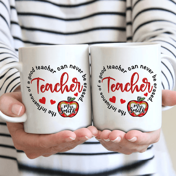 Personalized Coffee Mug For Teacher The Influence Of A Good Teacher Apple Custom Name White Cup Gifts For Back To School