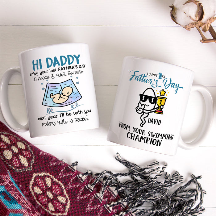 Personalized White Ceramic Coffee Mug For New Dad Hi Daddy Cute Baby Bump Custom Kids Name 11 15oz Father's Day Cup