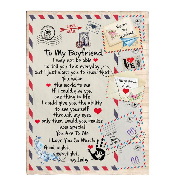 Personalized Airmail Fleece Blanket To My Boyfriend From Girlfriend You Are World To Me Valentine Letter Blanket