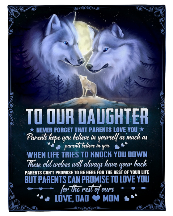 Personalized Premium Blanket To Our Daughter Full Moon & Snow Wolf Fleece Blanket Custom Name