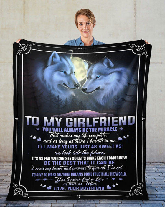 Personalized To My Girlfriend Blanket From Boyfriend I Cross My Heart Promise Keep You Wolf Custom Name Christmas Gifts