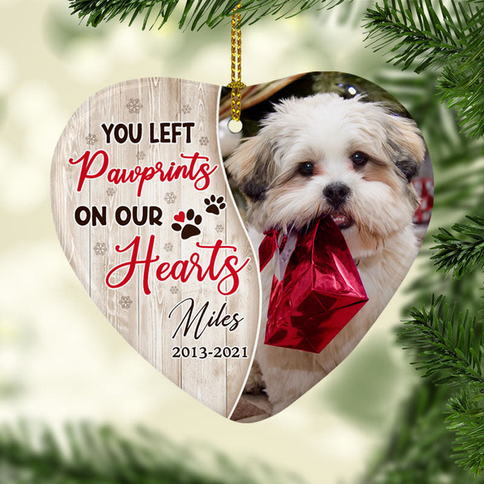 Personalized Memorial Ornament You Left Pawprints On Our Hearts Snowflakes Custom Name & Photo For Pet Loss Lover Gifts