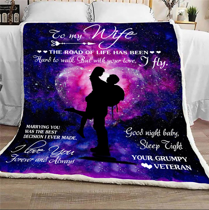 Personalized To My Wife From Grumpy Veteran Husband Fleece Blanket I Love You Forever And Always Romantic Couple Printed