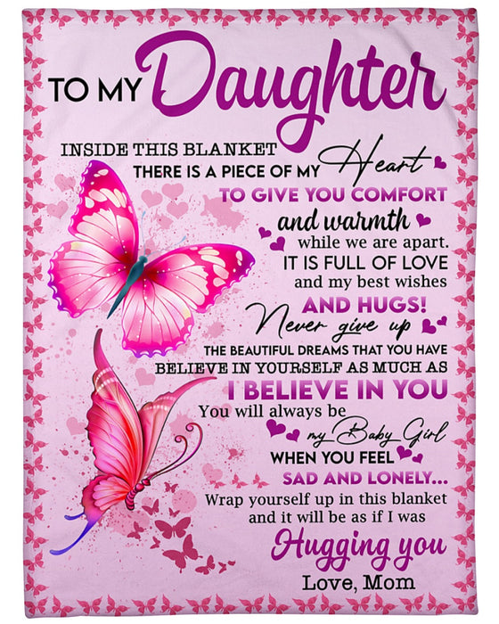 Personalized Blanket To My Daughter From Mom Butterfly Printed And Butterfly Frame Heart Print Custom Name