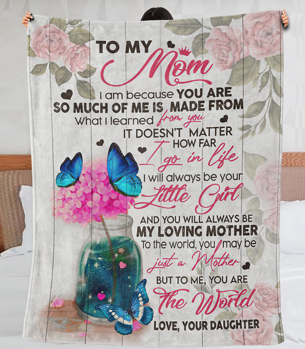 Personalized Blanket To My Mom From Daughter Flower & Butterfly Printed Wooden Background Custom Name