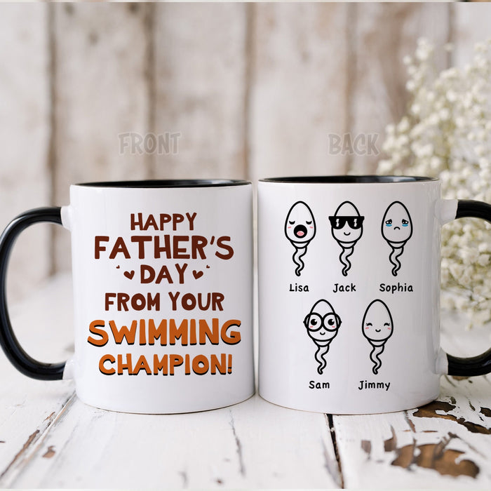 Personalized Accent Mug For Dad From Your Swimming Champion Funny Swimming Sperm Custom Kids Name 11 15oz Cup