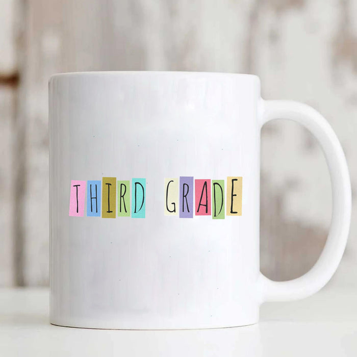 Personalized Coffee Mug For Teacher Third Grade Colorful Words Custom Grade Ceramic Cup Gifts For Back To School