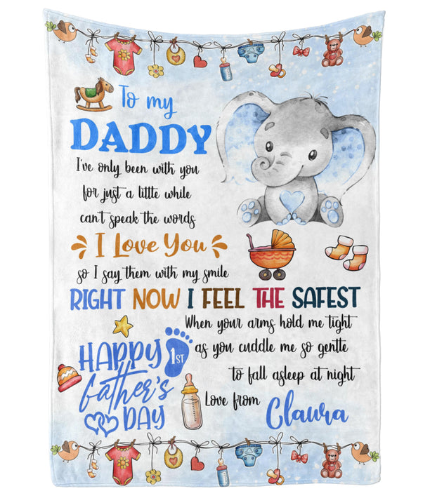 Personalized Blanket To My Dad From Baby Bump Happy Father's Day Cute Funny Baby Elephant Print Custom Name