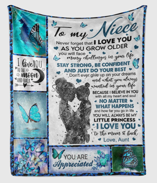 Personalized Fleece Blanket To My Niece Art Print Designed Butterfly Border Message Letter for Niece Blanket Customized Gift For Birthday Mothers Day