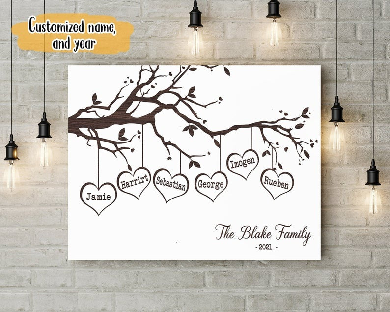 Personalized Multi Family Names And Year Drawing Family Tree Poster Canvas Horizontal Poster No Frame Full Size