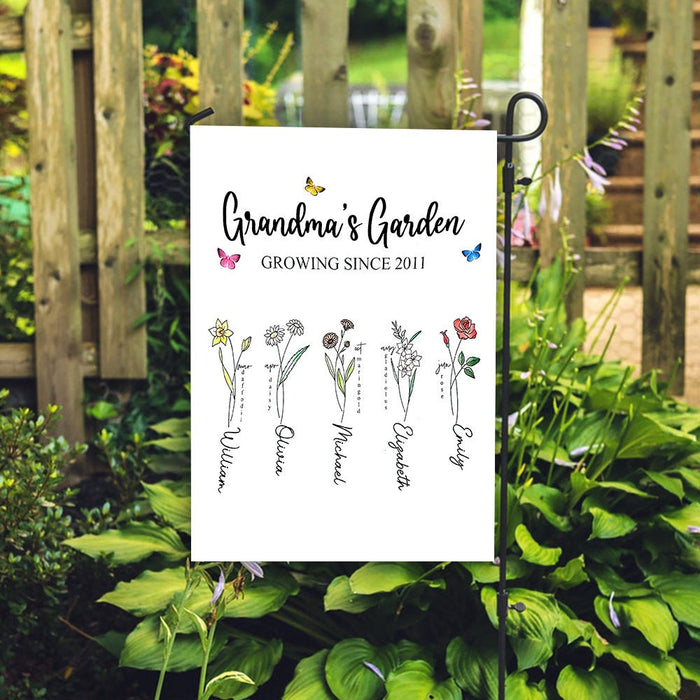 Personalized Garden Flag For Nana Grandma's Garden Growing Since Year Flower Custom Grandkids Name Welcome Flag Gifts