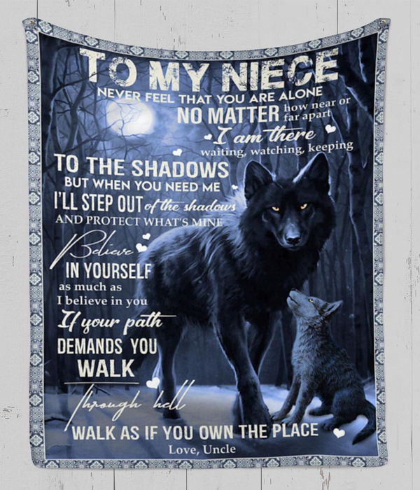 Personalized Fleece Blanket To My Niece Print Wolf Message For Niece Customized Blanket Gift For Birthday Christmas Thanksgiving