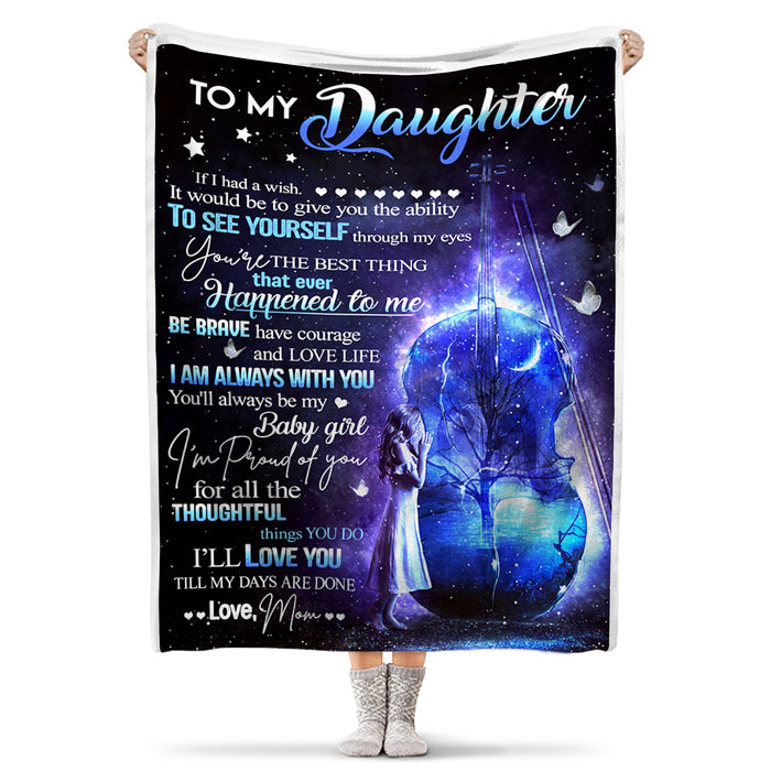 Personalized To My Daughter Fleece Sherpa Blanket I Am Always With You From Mom Baby Girl And Lighting Guitar Print