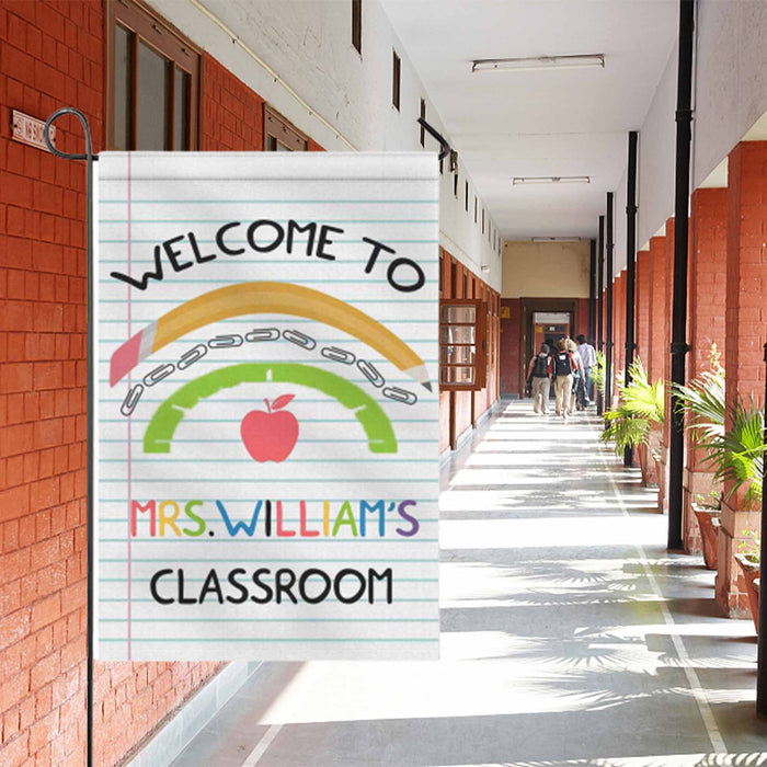 Personalized Back To School Flag Gifts For Teacher Welcome To Classroom Rainbow Custom Name Welcome Entry Sign Flag