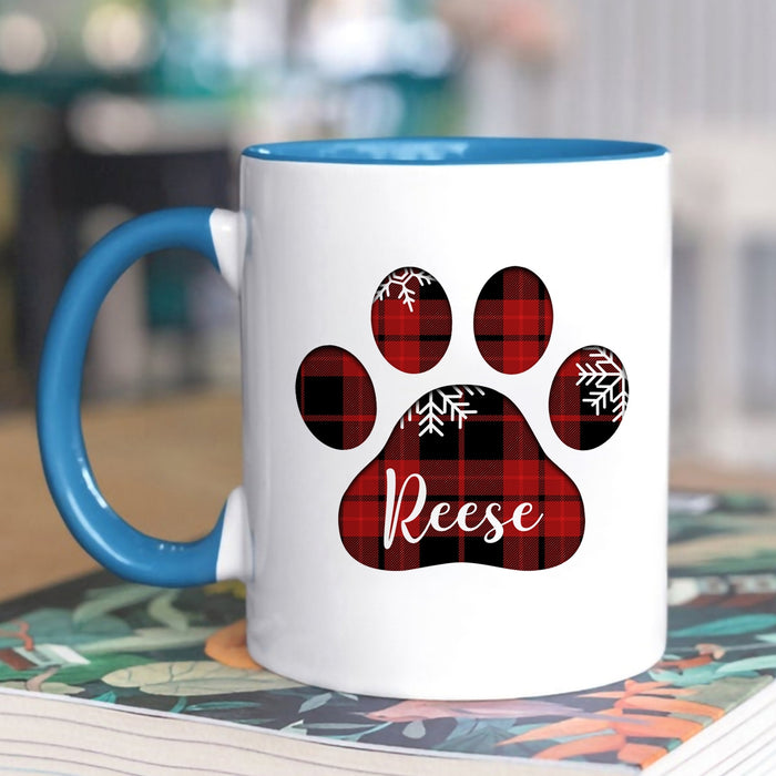 Personalized Coffee Mug Gifts For Dog Owners Red Plaid Buffalo Dog Paws Snowflake Custom Name Accent Cup For Birthday