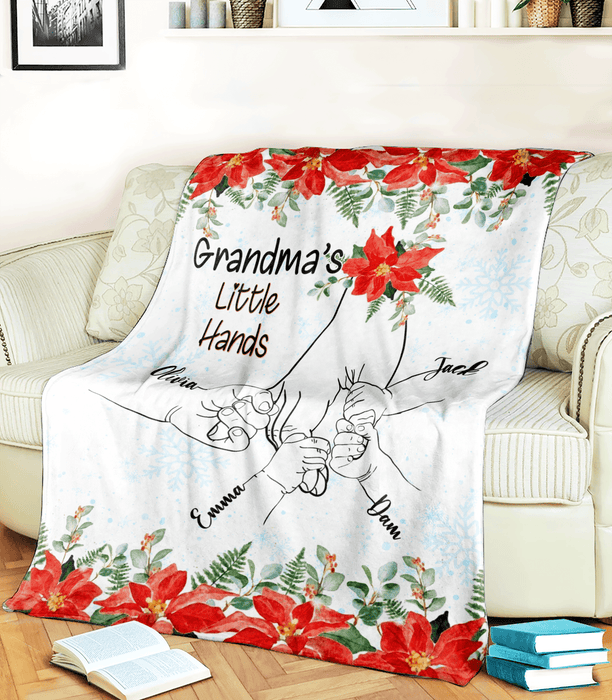 Personalized To My Grandma Blanket From Grandkids Little Hand In Hand Florals Custom Name Gifts For Birthday Christmas
