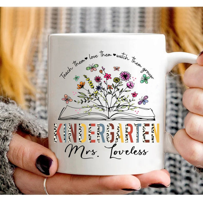 Personalized Coffee Mug For Teacher Teach Them Love Them Cute Flower Custom Name Ceramic Cup Gifts For Back To School