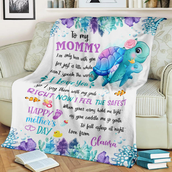 Personalized To My Mommy Blanket From Newborn Son Daughter Happy 1st Mother'S Day Cute Turtle Printed Custom Name