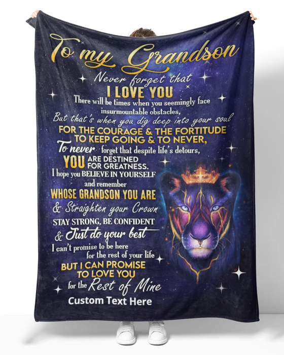 Personalized Fleece Blanket To My Grandson Lighting Lion Face With Crown Premium Blankets Custom Name