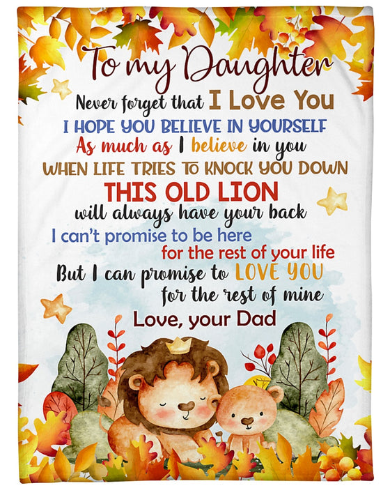 Personalized Blanket To My Daughter From Dad I Love You Cute Old & Baby Lion With Leaves Print Custom Name