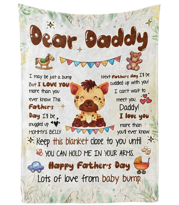 Personalized Blanket To My Dad From Baby Bump Happy Father's Day Cartoon Design Cute Baby Hyena Custom Name