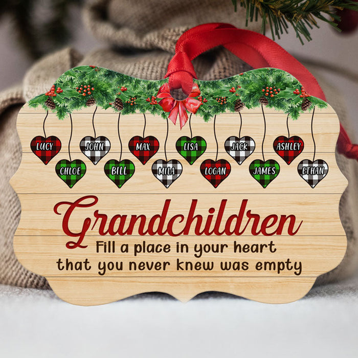 Personalized Ornament For Grandma From Grandkids Fill A Place In Heart Never Empty Plaid Custom Name Gifts For Christmas