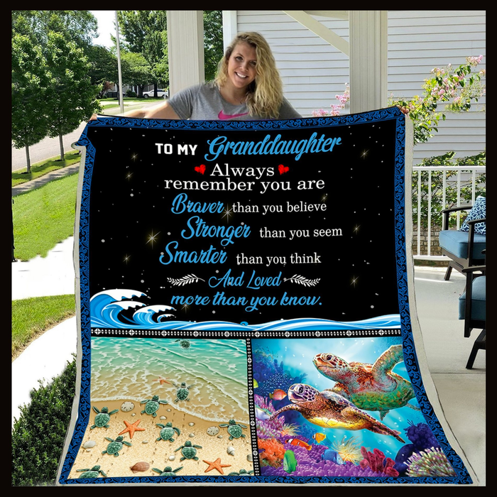 Personalized Premium Blanket To My Granddaughter Sea Turtle Family Fleece Blanket Custom Name