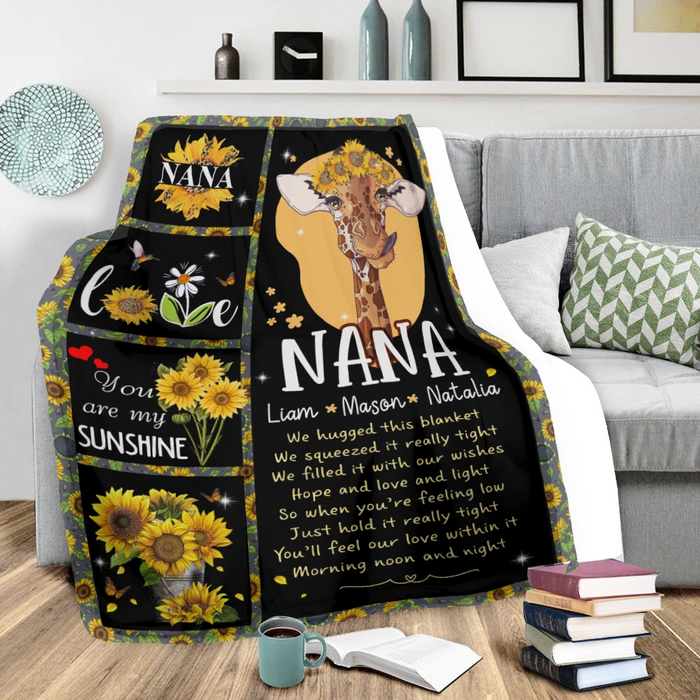 Personalized Blanket To My Grandma Nana You Are My Sunshine From Grandkids Custom Name Giraffe With Sunflower Printed