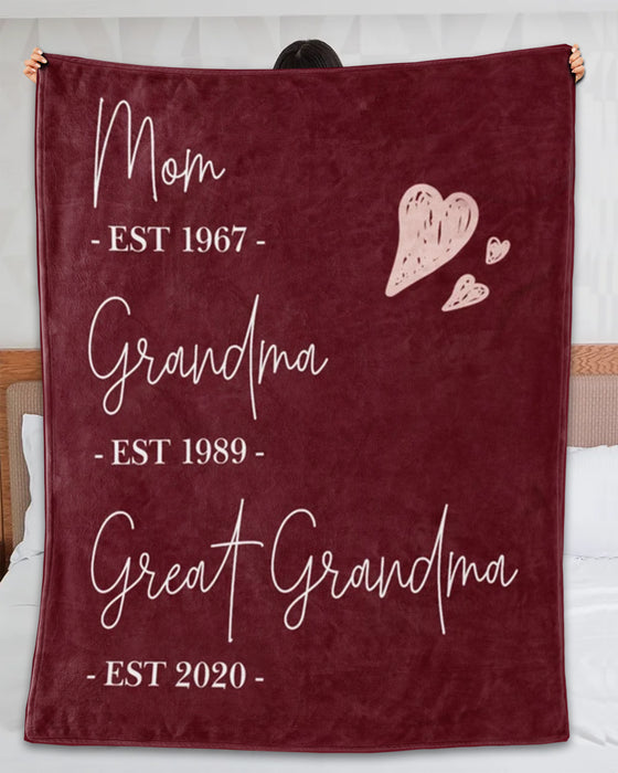 Personalized To My Grandma Mom Great Grandma Blanket From Grandkids Family Est Year Cute Heart Custom Name Xmas Gifts