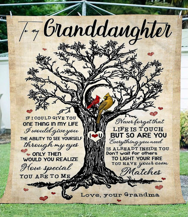 Personalized To My Granddaughter Blanket Print Cardinal On Tree From Grandma Never Forget That Life Is Touch