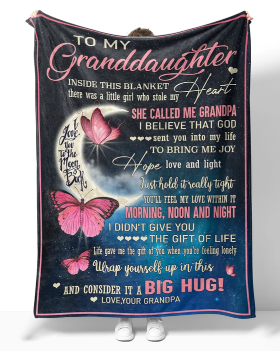 Personalized Premium Blankets To My Granddaughter Moon & Pink Butterfly Fleece Blankets Custom Name