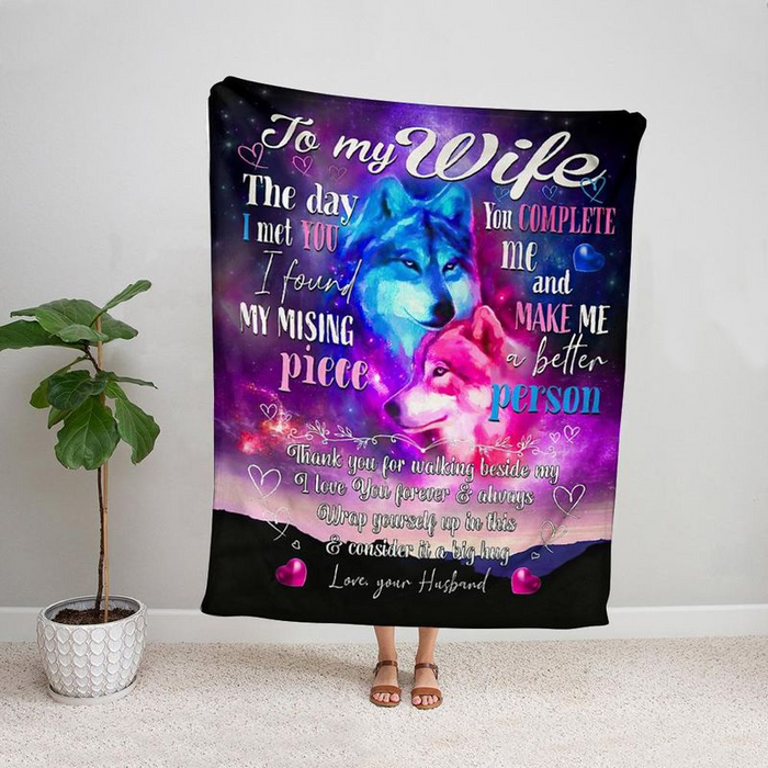 Personalized To My Wife Blanket From Husband I Love You Forever And Always Wolf Couple Printed Blanket