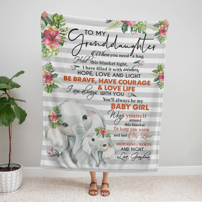 Personalized To My Granddaughter Blanket From Grandma When You Need A Hug Hold This Blanket Tight Elephant Family