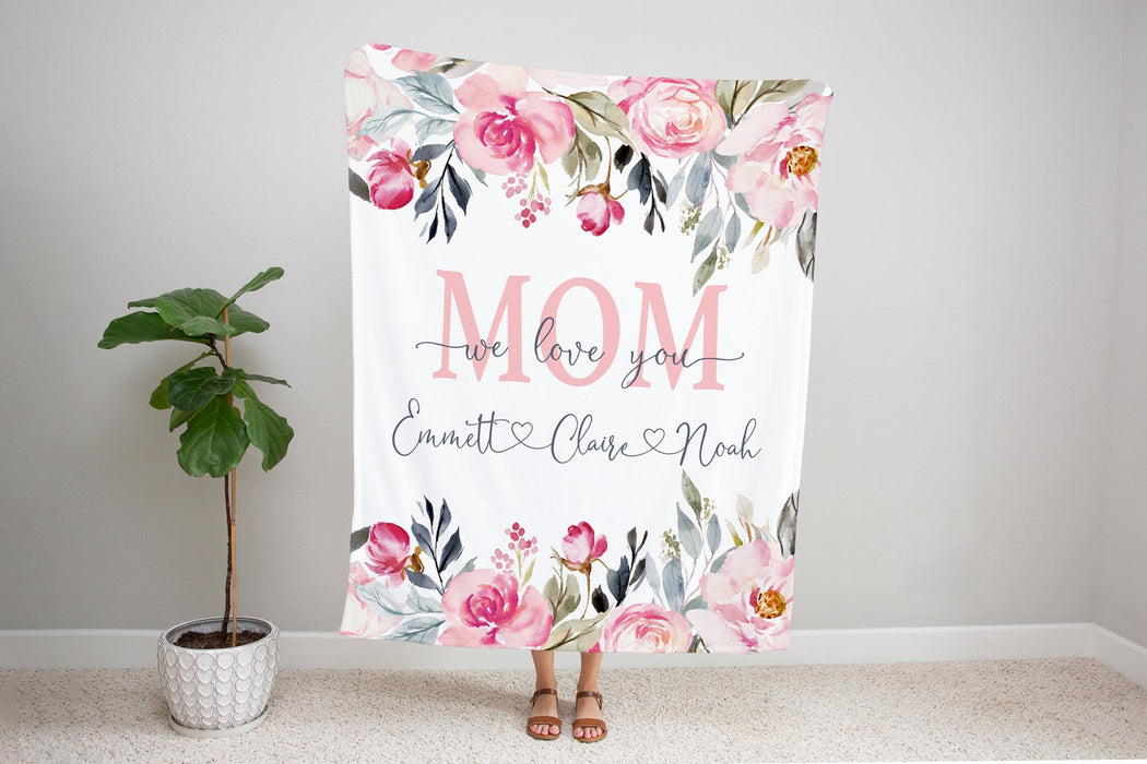 Personalized Rustic Rose Blanket For Grandma Mom Nana We Love You Family Blanket Custom Title & Grandkids Name