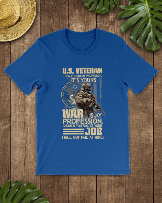 Classic T-Shirt For Men US Veteran Peace Is Not My Profession It's Your American Soldier & Eagle US Flag Printed Shirt