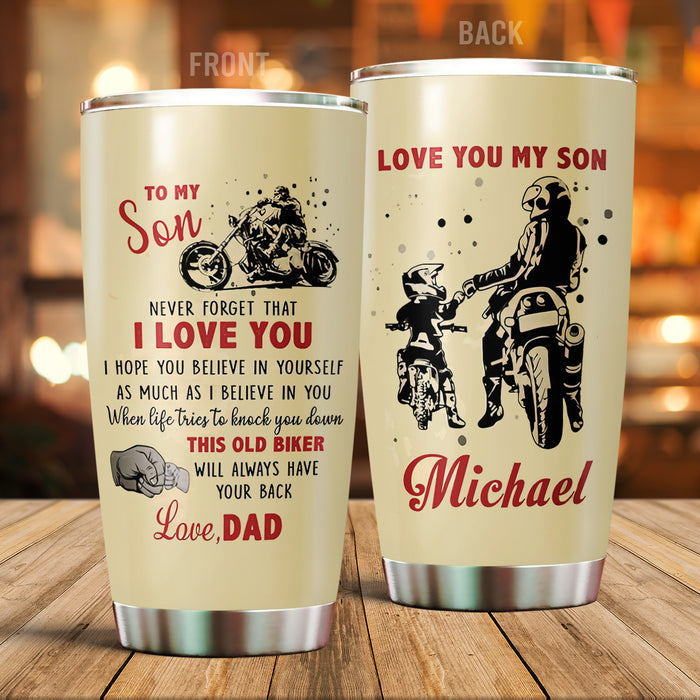 Personalized To My Son Tumbler From Dad Mom Motorcycle Lovers Never Forget Love You Custom Name Gifts For Birthday