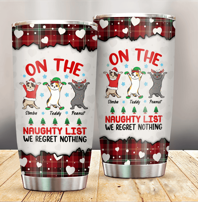Personalized Tumbler Gifts For Cat Owners We Regret Nothing Red Plaid Funny Cats Custom Name Travel Cup For Christmas