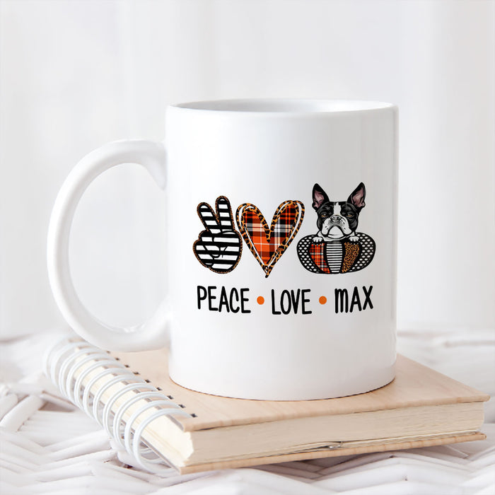 Personalized Coffee Mug Gifts For Dog Lover Peace Love Leopard Fall Halloween Custom Name Naughty Cup For Christmas