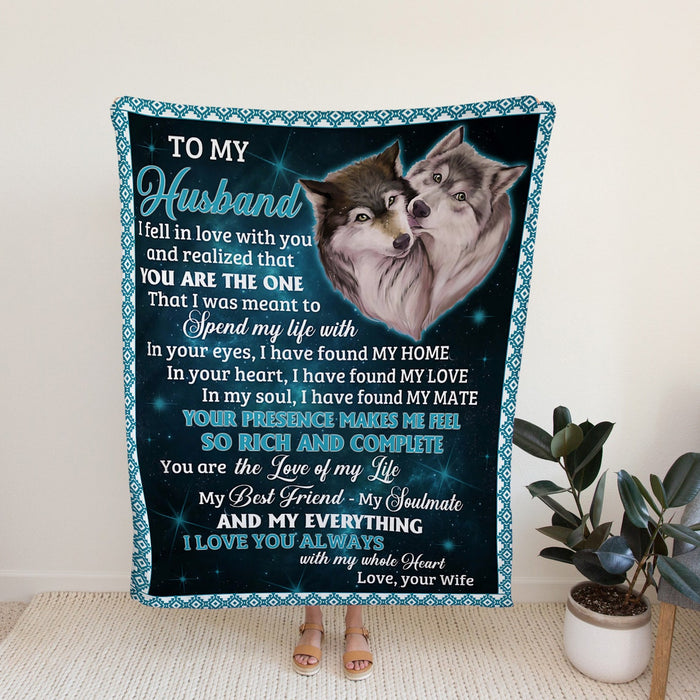 Personalized Valentine Blanket To My Husband I Fell In Love With You Wolf Couple In Heart Print Blanket Custom Name