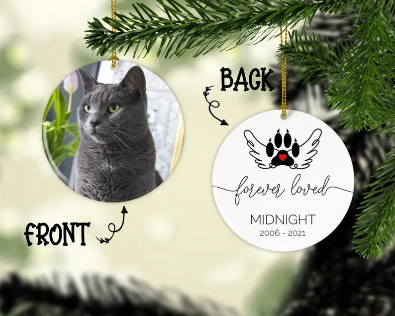 Personalized Memorial Ornament For Pet Loss Forever Loved Paw Print Angle Wings Custom Name & Photo Sympathy Gifts