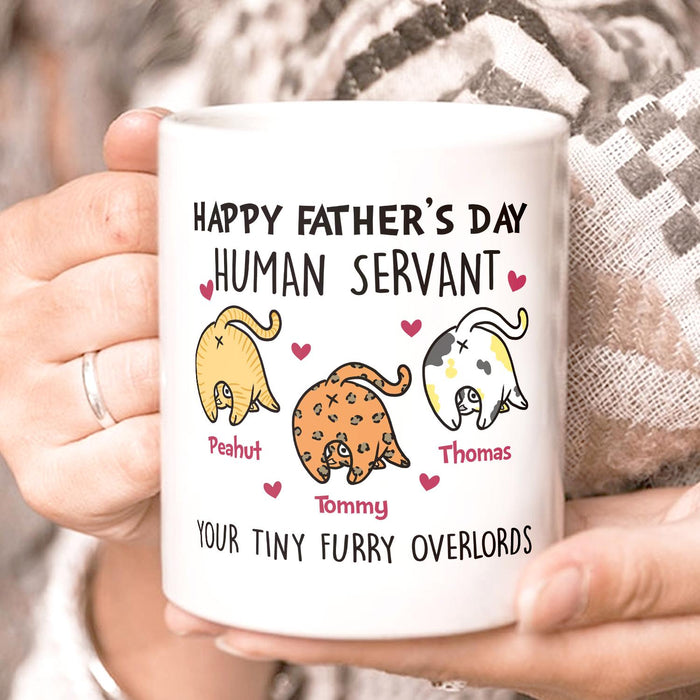 Personalized Ceramic Coffee Mug For Cat Dad Happy Father's Day Human Servant Funny Cat Custom Cat's Name 11 15oz Cup