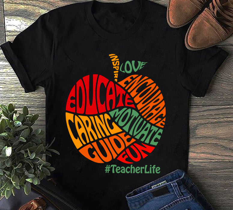 Personalized T-Shirt For Teacher Love Inspire Educate Graphic Apple Custom Hashtag Shirt Gifts For Back To School